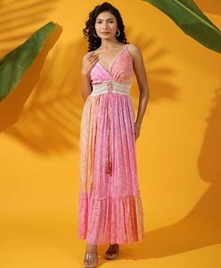 Robe de soirée imprimée décontractée pour femme Style doux respirant et lavable avec décoration en dentelle - Product Image 1