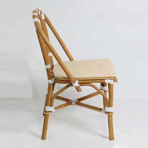 Silla de Jardín Minimalista de Teca Sólida en Beige Blanco, Asiento de Ratán Sintético, para Exteriores, Comedor, Patio, Cafetería, Balcón, Hotel, Resort, Sala de Estar - Product Image 3