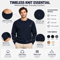 Pull en tricot bleu marine pour homme FNJIA avec petit badge en relief, manches raglan, tricot doux et chaud, vêtements décontractés pour le travail, tricot sur mesure