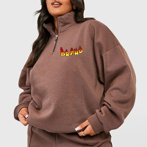 Vente chaude Logo En Relief Personnalisé Streetwear 100% Coton Polaire Stand Up Surdimensionné Goutte D'épaule Hip Hop femmes sweat - Product Image 1
