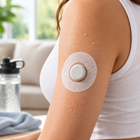 Patch adhésif micro-perforé non tissé découpé sur mesure pour capteur CGM avec trous d'aération, fabricant OEM de patchs de rétention CGM