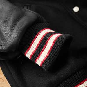 Veste universitaire en faux cuir véritable et col Byron Streetwear Melton Wool Body Welts Pockets Black Varsity Jackets - Product Image 4