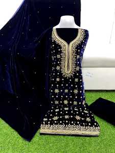 Robe de mariée pour femmes pakistanaises Lehenga Choli en velours de travail Nakshi Dabka de qualité supérieure - Product Image 3