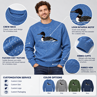 Pull en tricot jacquard bleu pour homme FNJIA, motif oiseau d'eau, col rond, fabrication sur mesure OEM, fabricant de vêtements