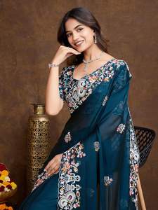 Fournisseur en gros Collection de fête de mariage de qualité supérieure Saree brodé pour femmes à vendre aux meilleurs prix d'Inde - Product Image 4