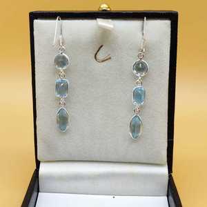 Elegantes pendientes artesanales de Plata de Ley 925 hechos a mano de múltiples formas facetadas Topacio Azul diamante perla bodas regalos mujeres - Product Image 2