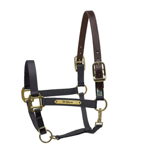 Grand licou de cheval de qualité supérieure licou de sécurité en nylon jaune avec plaque en cuir équipement de cheval pliant - Product Image 5