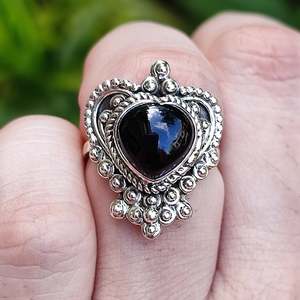 925 Sterling Silver Handmade <b>Statement</b> Women's <b>Ring</b> Black Onyx Gemstone with Heart Gift for Women Licensed Private Brand - Product Image 3