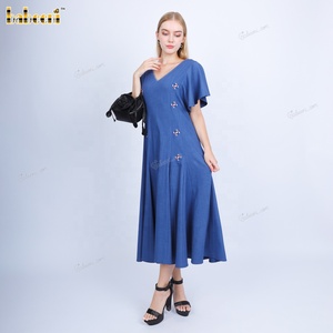 Babeeni Lady Eco-Friendly Breathable Embroidery V Collar Short Sleeve Straight Silhouette Purple <b>Linen</b> <b>Maxi</b> <b>Dress</b> Set Natural - Product Image 5
