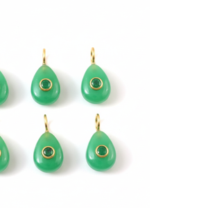 Chrysoprase verte naturelle poire pierre précieuse faite à la main 925 argent plaqué or Double pierre lâche incrustation mode pendentif bijoux à breloques - Product Image 3