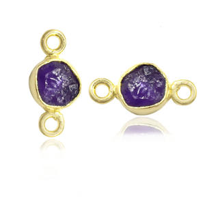 Connecteur de pierres précieuses en améthyste brute-Cristal naturel de 6 à 8mm, lien de bijoux en pierre de naissance à double caution, connecteur de bijoux fait main - Product Image 1