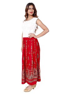 กระโปรงเรยอนสีแดงเข้มปักเลื่อมงานทำมืออินเดียขนาดใหญ่พิเศษห่อชนเผ่าฮิปปี้โบฮีเมียนลำลองชุดยิปซีชาวนาใส่จีบ - Product Image 2