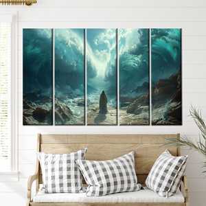 Toile décorative « Miracle Ocean Split Canvas : La mer se fend en deux pour Moïse », 5 pièces : encadrée - Product Image 1