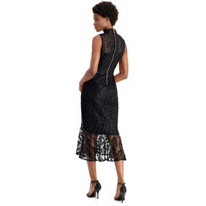 Abito tubino nero da donna Calvin Klein con collo a lupetto e pizzo ricamato, taglia 8, vita naturale - Product Image 2