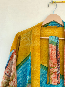 ชุดคลุมกิโมโนสำหรับผู้หญิงสไตล์วินเทจ ทำจากผ้าไหมรีไซเคิล เนื้อเนียน คอวี ปิดด้วยเชือกผูก คุณภาพสูง แขนสามส่วน ความยาวเต็มตัว - Product Image 6