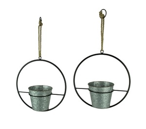 Maceta colgante con acabado galvanizado redondo al mejor precio de mercado maceta de pared de hierro completa para decoración de jardín al aire libre - Product Image 3