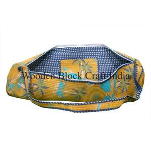 Indian yellow Floral HandBlock Quilted Cotton Fabric LightWeight Luxury Travel Yoga Mat Bag Zipper Closure Shoulder <b>Strap</b> Summer - Product Image 5