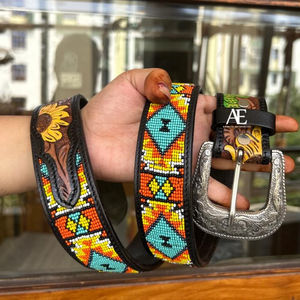 Nueva llegada cuero genuino occidental hecho a mano y pintado a mano cinturón de impresión múltiple cinturón de cintura Unisex de cuero hecho a mano Real - Product Image 1