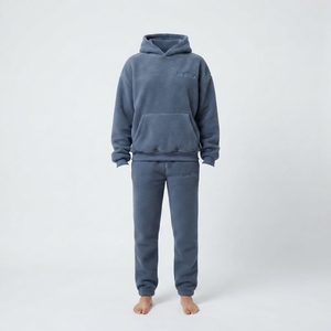 <b>Womens</b> Blue <b>Grey</b> Fleece Hoodie <b>Tracksuit</b> Set Pullover Sweatshirt Jogger Pants Matching Casual Activewear Loungewear Outfit - Product Image 4