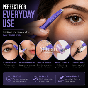 Pinzas para Cejas Color Púrpura, de Acero Inoxidable, Punta Inclinada, Herramienta de Belleza para Depilación de Precisión, Antideslizantes, con Recubrimiento de Color - Product Image 5