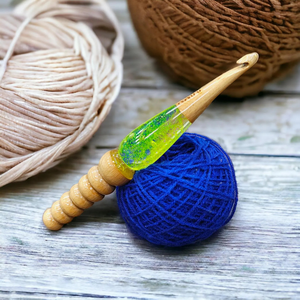 ตะขอโครเชต์7นิ้วทำด้วยมือตามหลักสรีรศาสตร์ตะขอโครเชต์เรซิ่นศิลปะที่จับไม้สำหรับถัก - Product Image 2