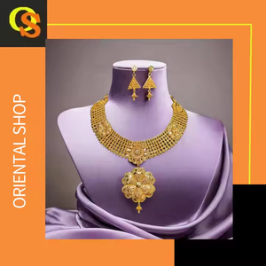 Conjunto de pendientes de collar de diseño de moda con conjunto de pendientes de collar de estilo de moda chapado en oro de 22 quilates a la venta por exportadores - Product Image 3