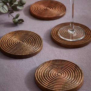 Round <b>wooden</b> <b>coaster</b> with round line engraved handcrafted <b>coaster</b> for table - Product Image 1