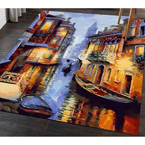 Tapis paysager de Venise, Tapis d'Italie, Tapis de Venise de nuit, Tapis imprimé, Tapis fin non tissé - Product Image 2