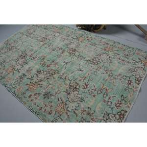 Alfombra Turca, Alfombra Vintage de 5.2x8.2 pies, Alfombra de Lana con Puntos Verdes y Marrones - Product Image 4