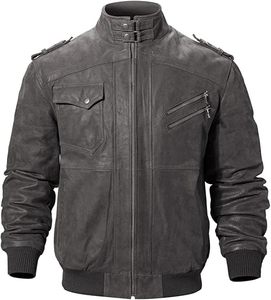 Chaqueta de motorista lavada con ácido clásica para hombre, cuero genuino personalizado y lona, estilo de cuello levantado de tendencia superior - Product Image 4