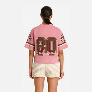 Pull en maille à col en V imprimé numérique pour femmes, t-shirt court ample, maillot de football - Product Image 4