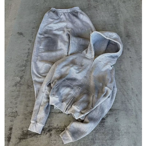 Chándal Informal con Capucha de Algodón Gris de Peso Medio, Personalizado OEM, para Hombre, Estilo Vintage, Lavado, Efecto Desgastado por el Sol, de Lujo - Product Image 1