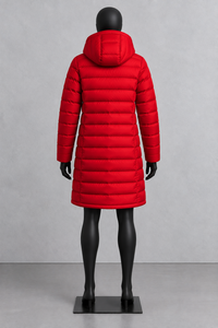 Abrigo Largo Acolchado Rojo para Mujer con Capucha, Cierre de Cremallera, Chaqueta de Invierno Cortavientos, Manga Larga, Relleno de Poliéster - Product Image 3