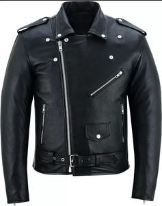 جاكيت رجالي من جلد البقر الأصلي مصنوع يدويًا بتصميم مخصص من المصنع الأصلي، جاكيت دراجة نارية أسود للبيع - Product Image 2