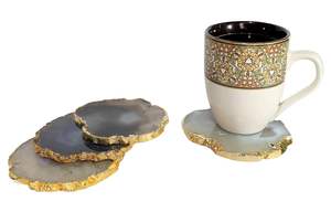 Dessous de verre en agate naturelle grise polie-Tapis de boisson en pierre semi-précieuse durable pour tasses à café thé bière et tables de bar - Product Image 6