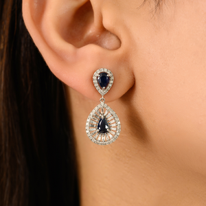 Último diseño, lujosos pendientes de gota de zafiro azul y Diamante en forma de pera para mujer, joyería de nueva colección de oro blanco K14 Real - Product Image 4