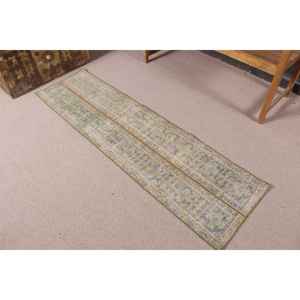 Tapis vintage 1,7 x 6,1 pieds, tapis turc, tapis en laine bleu à pois - Product Image 1
