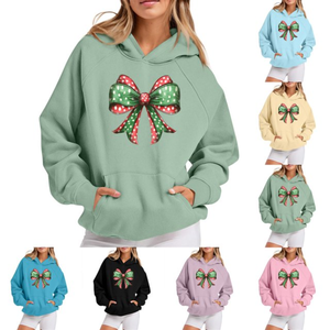 Sudaderas con capucha de hombro caído para mujer de nuevo estilo con acento de lazo Sudaderas acogedoras y elegantes para uso diario Estilo de calle informal - Product Image 5