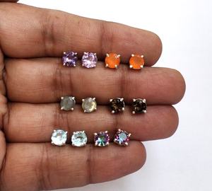 Boucles d'oreilles à facettes en argent Sterling 925 avec pierres précieuses naturelles multicolores - Product Image 3