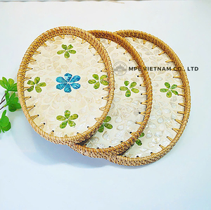 Plateau de service ovale jetable en feuille de palmier MPL Vietnam, motif floral bleu-vert, écologique et biodégradable, pour mariage, fête, restaurant - Product Image 3