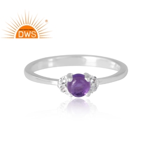 Bague en argent sterling faite à la main avec améthyste naturelle et topaze blanche Fabricant de bijoux design personnalisé - Product Image 3