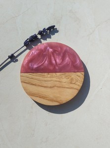 Juego de posavasos de madera y piedra ecológico hecho a mano con madera sostenible, alfombrillas redondas para tazas de té con acabado liso para el hogar, - Product Image 3