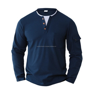 Nouveau printemps automne à la mode chemise boutonnée mince à manches longues couleur unie col montant brodé tailles techniques pour hommes - Product Image 3