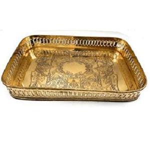 Vaisselle décorative plateau de service en laiton plateau de service de cuisine en métal massif de ferme avec plateau roulant en laiton attrayant doré - Product Image 1