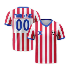 Maillot de football unisexe pour adultes à col rond et manches courtes, personnalisable avec un nom d'équipe, style rétro vintage, 100% polyester - Product Image 1