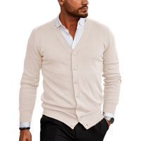 Cardigan décontracté à col en V pour hommes tricoté à la main, tricots fins de base, hauts chauds, boutons, quotidien, style printemps, poches à rayures, simples
