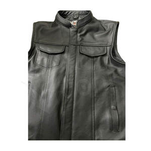 Chaleco de Lona y Cuero Genuino para Hombre, Estilo Casual, Temporada Otoño, Alta Calidad, Ecológico, Secado Rápido, Transpirable, con Cierre - Product Image 1