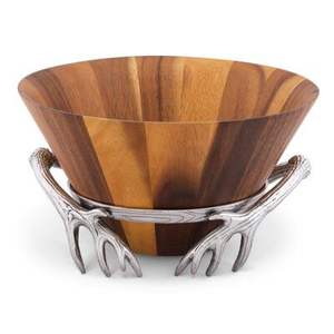 Bol en bois décoratif antique avec base en métal, bol en bois écologique avec support en métal design, bols à fruits en bois pour servir - Product Image 1