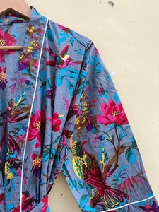 ชุดกิโมโนผ้าฝ้ายไซส์ใหญ่สำหรับผู้หญิง, ชุดคลุมแขนสามส่วนพิมพ์ลายนกชุดคลุมชายหาดสุดเซ็กซี่สำหรับใส่เลานจ์ฤดูใบไม้ผลิฤดูร้อน - Product Image 5