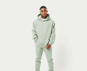 Wholesale Logo Plain Oversized <b>Mens</b> Sportswear Cotton Fleece Tracksuit Set Dust <b>Green</b> Winter Track <b>Suit</b> Hoodies & Pants Set - Product Image 2